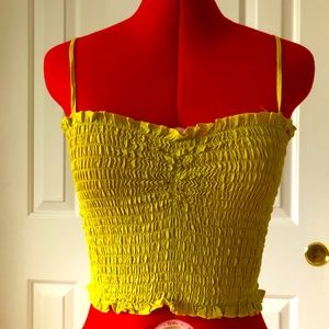 Forever 21 Tops | Women’s Yellow-Green Smocked Tank Crop Top w/ Spaghetti Straps